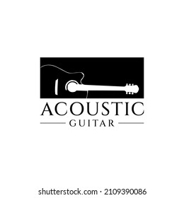 Music and band classic logo, guitar, music club vintage logo. acoustic guitar logo. elegant minimalist guitar logo vector design. music blog, music studio, guitar shop.