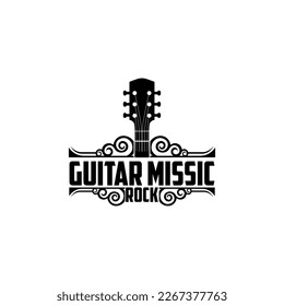 Music and band classic logo, guitar, music club vintage logo
