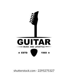 Music and band classic logo, guitar, music club vintage logo