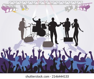 Music band at a concert, illustration