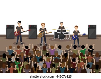 music band concert with viewers crowd isolated on white background cartoon style vector