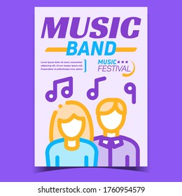 Music Band Creative Promotional Banner Vektor. Menschen Mann und Frau Signer oder Tänzer und Notizen, Musik Festival Konzertwerbung Poster. Concept Template stylische farbige Illustration