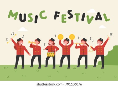 Music band of cute children concept vector illustration flat design