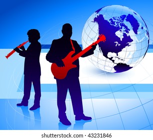 Music Band with Globe Background Original Vector Illustration  Musical Band Ideal for Live Music Concept