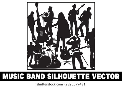 Music band group silhouette vector, Band silhouette, Band silhouette art, Musician silhouette vector