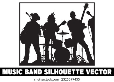 Music band group silhouette vector, Band silhouette, Band silhouette art, Musician silhouette vector