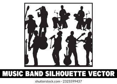 Music band group silhouette vector, Band silhouette, Band silhouette art, Musician silhouette vector