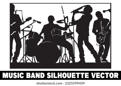 Music band group silhouette vector, Band silhouette, Band silhouette art, Musician silhouette vector