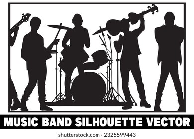 Music band group silhouette vector, Band silhouette, Band silhouette art, Musician silhouette vector