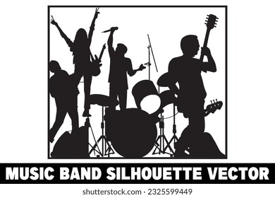 Music band group silhouette vector, Band silhouette, Band silhouette art, Musician silhouette vector