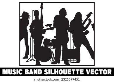 Music band group silhouette vector, Band silhouette, Band silhouette art, Musician silhouette vector