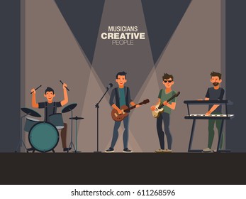 Music band. Group of young rock musician