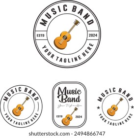 music band guitar object logo design with editable vector file