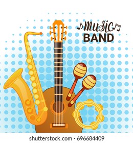 Music Band Instruments Set Banner Musical Concert Poster Concept Flat Vector Illustration