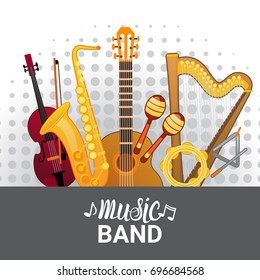 Music Band Instruments Set Banner Musical Concert Poster Concept Flat Vector Illustration