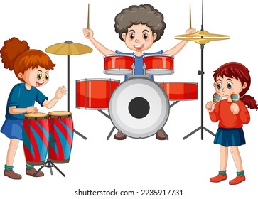 Music band kids cartoon illustration