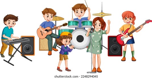 Music band kids cartoon illustration