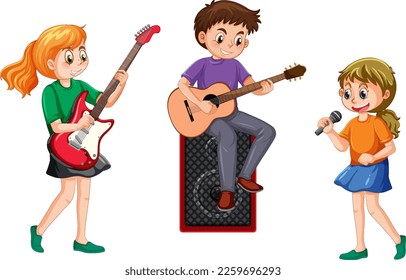 Music band kids cartoon illustration
