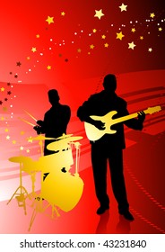 Music Band on Abstract Red Background Original Vector Illustration  Musical Band Ideal for Live Music Concept