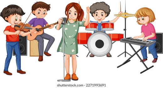 Music band performance cartoon character illustration