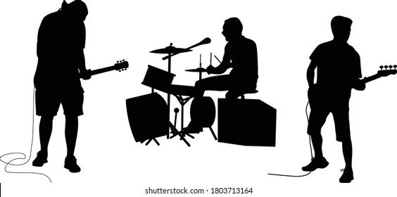 music band silhouette vector. two guitarists and drummer