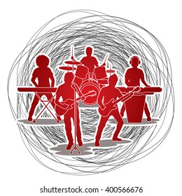 Music Bands designed on confuse line background graphic vector