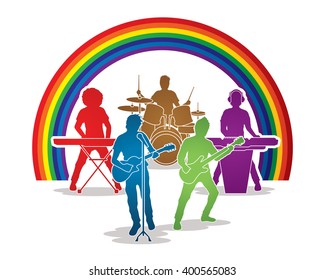 Music Bands designed on line rainbows background graphic vector