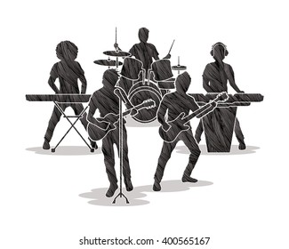 Music Bands designed using black grunge brush graphic vector