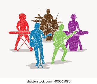 Music Bands designed using colorful grunge brush graphic vector