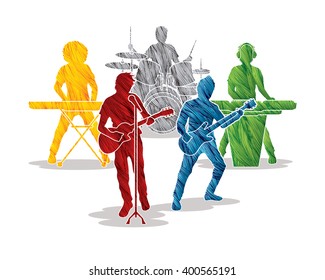 Music Bands designed using colorful grunge brush graphic vector