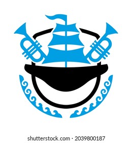 Music, bands, ensembles, and festivals logo with concept ocean and pirates.