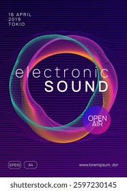 Music Banner. Dance Design. Violet Party Flyer. Fest Electro Template. Soundwave Radio Invitation. Green Techno Poster. Concert Cover. Blue Music Banner