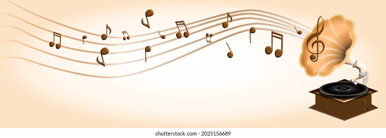 Music Banner design with gramophone and music notes on it.