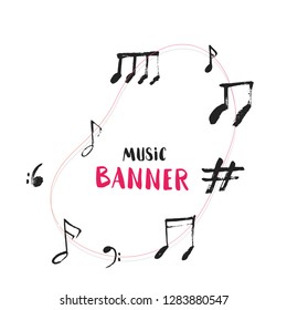 Music banner design with notes. Abstract sound decoration