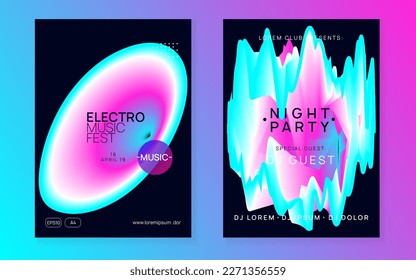 Music Banner. Fun Effect For Cover. Jazz Electro Event. Club And Show Vector. Futuristic Background For Set Design. Purple And Blue Music Banner