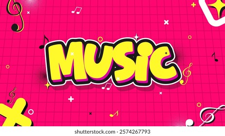 Music Banner with Groove and Vintage 3D Text Effect