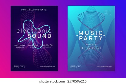 Music Banner. Nightclub Beat Illustration. Green Night Club Event. Dance Trance Element. Pink Party Set. Electro Vector. Techno Magazine. Violet Music Banner