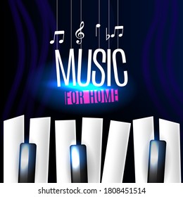 Music banner with piano keys and music for home text