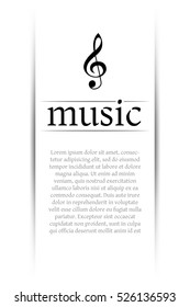 Music banner with shadow. Musical background with clef. Place for your text. Graphic design element for web. Abstract vector illustration.