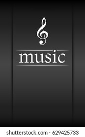 Music banner with shadow. Musical background with clef. Place for your text. Graphic design element for  web, flyers, prints. Abstract vector illustration.
