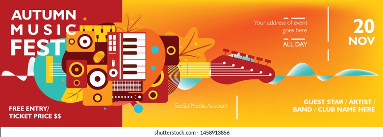
Music banner template for event  festival  concert  party  Colorful poster layout design and autumn theme geometric shape gradient background  Vector illustration for publication