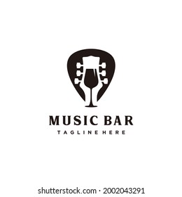 Music Bar Logo Design Combination Guitar And Wine Glass
