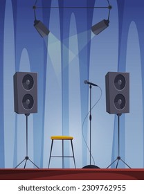 escenario de barra de música, escena vectorial en restaurante con silla, micrófono y focos, columna de música. Antecedentes en el club de baile, ambiente de animación en el pub nocturno