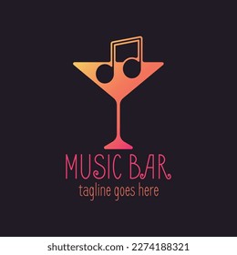 Music Bar Vector Logo Template. Music Store Emblem in colorful gradient style. Branding identity for musical business company. Stock vector label design isolated on dark background