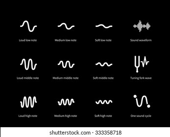 Music bass, middle and high note icons on black background. Vector illustration.