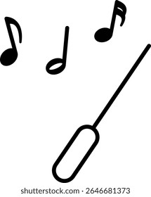 Music Baton and Notes Black Line Illustration