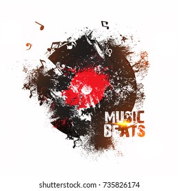 Music Beat background with Grungy effect Vinyl record.