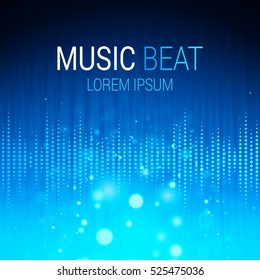 Music beat vector. Blue lights background. Abstract equalizer. Sound Wave. Audio equalizer technology. Detailed vector bokeh. Space For Text.