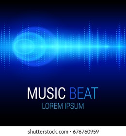 Music beat vector. Blue lights background. Abstract equalizer. Sound Wave. Audio equalizer technology. Detailed vector bokeh. Space For Text.