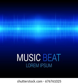 Music beat vector. Blue lights background. Abstract equalizer. Sound Wave. Audio equalizer technology. Detailed vector bokeh. Space For Text.